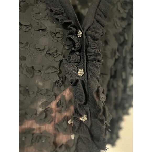 Zara Womens Sheer 3D Floral Cardigan Small Business Casual Semi Formal - Picture 4 of 8